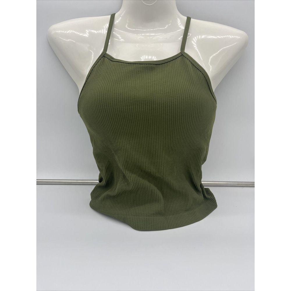 NWT Laslulu Ribbed Crop Top with Removable Padding Adjustable, Green, Size Small